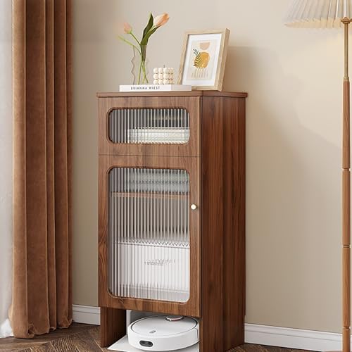 Versteckschrank Für Saugroboter Mit Tür, Moderner Schrank Aus Massivholz Mit Steinplatte Und Gehärteter Glastür Für Wohnzimmer, Schlafzimmer, Küche(Brown,2 Layer) von Kaverno