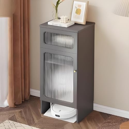 Versteckschrank Für Saugroboter Mit Tür, Moderner Schrank Aus Massivholz Mit Steinplatte Und Gehärteter Glastür Für Wohnzimmer, Schlafzimmer, Küche(Gray,1 Layer) von Kaverno