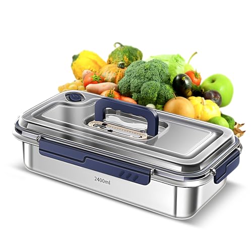 Kavolet 2.4L 316 Edelstahl Frischhaltedosen mit Deckel, luftdicht auslaufsicherer Küchen Lebensmittel Aufbewahrungsbox mit Datumsanzeige, Dichtungsring, verstecktem Griff, ofen und mikrowellengeeignet von Kavolet