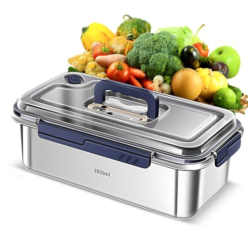 Kavolet 3.8L 316 Edelstahl Frischhaltedosen mit Deckel, luftdicht auslaufsicherer Küchen Lebensmittel Aufbewahrungsbox mit Datumsanzeige, Dichtungsring, verstecktem Griff, ofen und mikrowellengeeignet von Kavolet