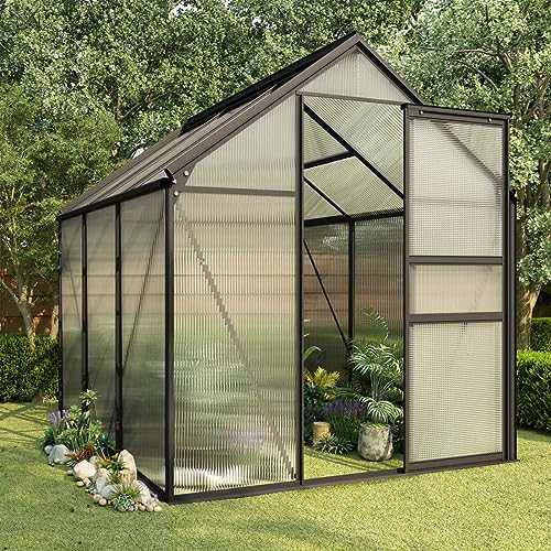 Kavolet Aluminium GewächsHaus 3,61m² Anlehngewächshaus, 190 x 190 x 125/195 cm Wärmeisoliert Gartenhaus Treibhaus Tomatenhaus Frühbeet Pflanzenhaus, UV beständig, 4mm Platte, Anthrazit von Kavolet