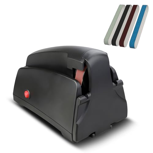 Kavolet Elektrischer Messerschärfer für Küchenmesser, Scherenschleifer mit Schleifband der Körnung 120/320/600/1000 und Reinigungsbürste, tragbares automatisches Messerschärfer-Werkzeug von Kavolet