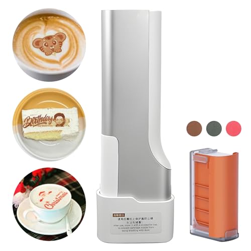 Kavolet Essbarer Tintenstrahl-Lebensmitteldrucker, Mini-Handheld-Lebensmittelfarbdrucker, Tintenstrahl-Kaffee-Latte-Drucker, APP-Steuerung, für Kuchendruck, Keksdekoration, DIY-Dessertanpassung von Kavolet