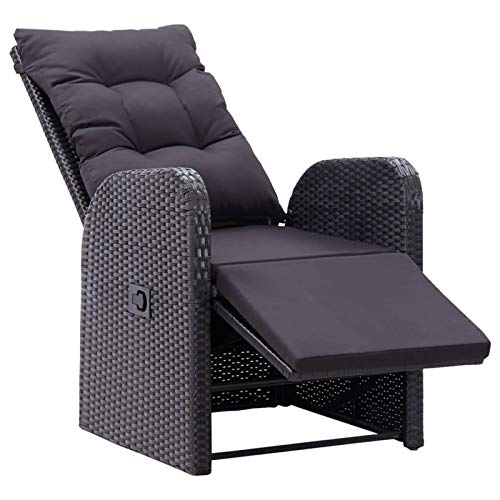 Kavolet Garten-Liegestuhl mit Auflage, Relaxliege mit Verstellbarer Rückenlehne und Fußteil, Loungesessel, Gartenstuhl Relaxstuhl Sessel Sonnenliege Stuhl Gartenmöbel, Poly Rattan Schwarz von Kavolet