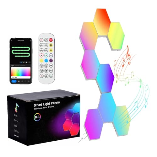 Kavolet LED Sechseck Gaming Wandleuchte, 8pcs Hexagon RGB Panel, DIY BT Graffiti Wifi Sprachsteuerung Gaming Wabe Licht, Spleißen Quantenatmosphäre Wandlampe, Gamer Room Deko Modular Lampe von Kavolet