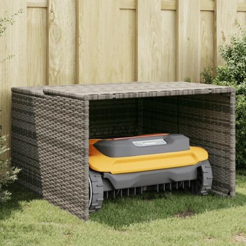 Kavolet Mähroboter Garage Dach Carport Überdachung für Rasenroboter Automower Rasenmäher Roboter Garage Garten Witterungsbeständig Mährobotergarage 86x90x52/57 cm Poly Rattan von Kavolet