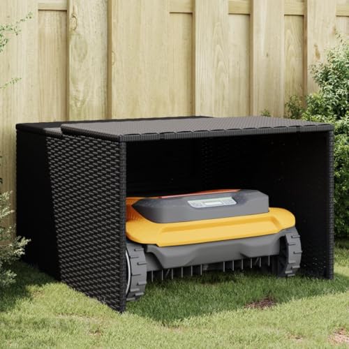 Kavolet Mähroboter Garage Dach Carport Überdachung für Rasenroboter Automower Rasenmäher Roboter Garage Garten Witterungsbeständig Mährobotergarage 86x90x52/57 cm Poly Rattan von Kavolet