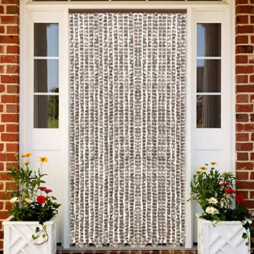 Kavolet Türvorhang aus Chenille, 100x220 cm Fadenvorhang Insektenschutz Fliegenschutz Vorhang Flauschvorhang Plüschvorhang Türvorhang für Camping Wohnwagen Taupe und Weiß von Kavolet
