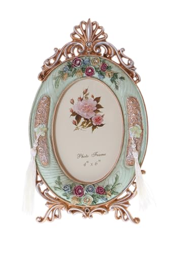 BM-504 Rosen Dekor Barock romantisch Vintage Landhaus Stil mint grün gold oval Foto-Bilderrahmen Dekoration Fotogröße 10x15cm (4x6zoll) von Kawaii-Story