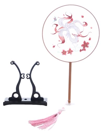Kawaii-Story F-020 Traditional bestickter chinesischer Stoff Handfächer Holzgriff Quaste, Dekoration Fächer Ständer, Hanfu-Accessoire Kyubi Fuchs von Kawaii-Story