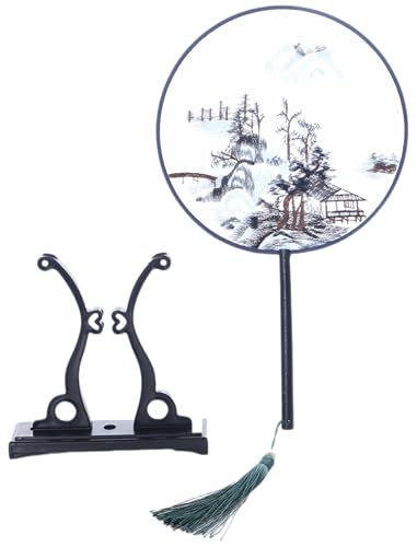 Kawaii-Story F-042 Traditional rund bestickter chinesischer Stoff Handfächer Holzgriff Quaste, Dekoration Fächer Ständer, Hanfu-Accessoire Natur Landschaft von Kawaii-Story