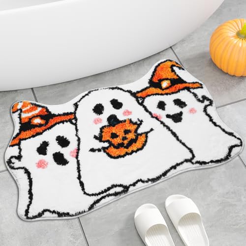 Kawaiita Halloween-Badematte, Geister-Badezimmerteppich, rutschfester Boden-Badematte für Dusche, weicher saugfähiger Plüschteppich für Küche, Schlafzimmer, Halloween-Gothic-Heimdekoration von Kawaiita