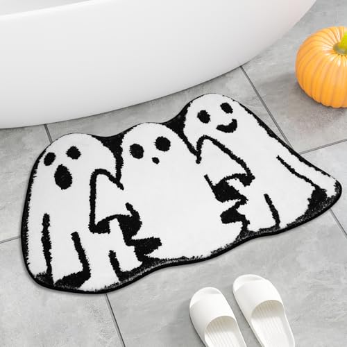 Kawaiita Halloween-Badematte, Geister-Badezimmerteppich, rutschfester Boden-Badematte für Dusche, weicher saugfähiger Plüschteppich für Küche, Schlafzimmer, Halloween-Gothic-Heimdekoration von Kawaiita