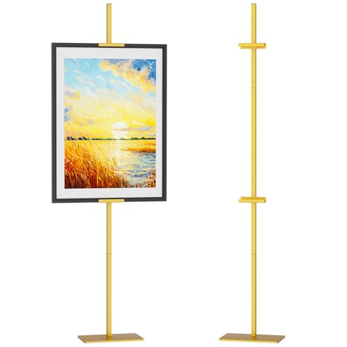 Kawaiita Verstellbarer Staffelei-Ständer für Bilderrahmen, hält Rahmen bis zu 160 cm Höhe, Metallständer für Schilder, stabile Kunststaffelei für Zuhause, Büro, Galler (Gold) von Kawaiita