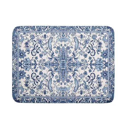 Chinoiserie Abtropfmatte mit Blumenmuster für Küchentheke, blaues und weißes Blumenmuster, 40,6 x 45,7 cm, saugfähig, wendbar, saisonale Dekoration, Abtropfgestell, Abtropfmatte für Arbeitsplatte von Kawani