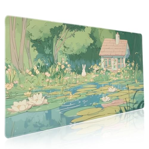 Japanisches Gaming-Mauspad, XXL, niedliche Blume, Anime, ästhetisch, erweitert, groß, rutschfeste Gummiunterseite, genähte Kanten, lange Tastatur-Mauspad für Computer, Laptop, 90 x 40 cm, Grün Japanisches Gaming-Mauspad, XXL, niedliche Blume, Anime, ästhetisch, erweitert, groß, rutschfeste Gummiunterseite, genähte Kanten, lange Tastatur-Mauspad für Computer, Laptop, 90 x 40 cm, Grün von Kawani