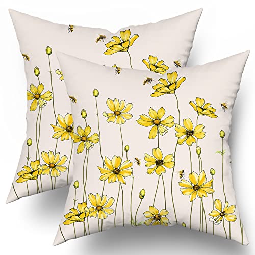 Kawani Frühlings-Kissenbezüge, gelbe Blumenmuster, 45.7x45.7 cm, Sommer, Coreopsis, Bienenblumen, dekorative Couch-Kissenbezüge, 2er-Set, Bauernhaus, natürlich, Bett, Kissen im Freien von Kawani