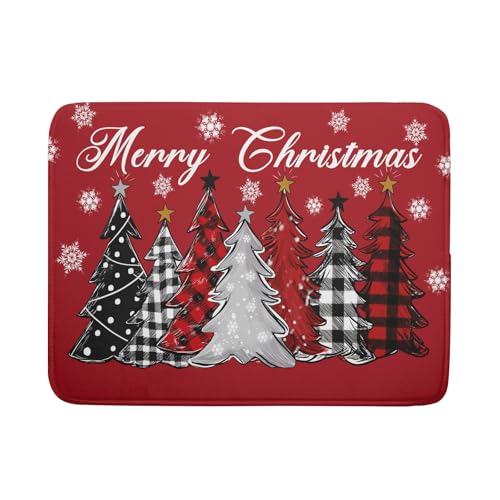 Merry Christmas Abtropfmatten für Küchentheke, 45,7 x 61 cm, Weihnachtsbaum, Schneeflocken-Matte, Büffelkariert, wendbar, saugfähig, Küchenzubehör für Arbeitsplatten von Kawani