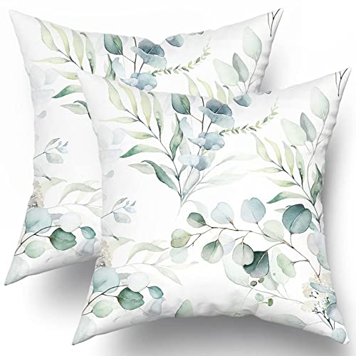 Spring Sage Green Leaf Pillow Covers 16x16 Set of 2, Eukalyptus Floral Watercolor Pillow Cases, Gray Seafoam Leaves Print Modern Throw Pillows Cover Decor Gifts for Bed Couch Sofa Wohnzimmer von Kawani