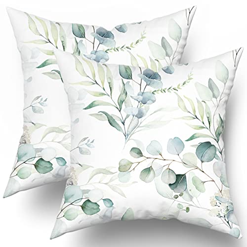 Spring Sage Green Leaf Pillow Covers 18x18 Set of 2, Eukalyptus Floral Watercolor Pillow Cases, Gray Seafoam Leaves Print Modern Throw Pillows Cover Decor Gifts for Bed Couch Sofa Wohnzimmer von Kawani