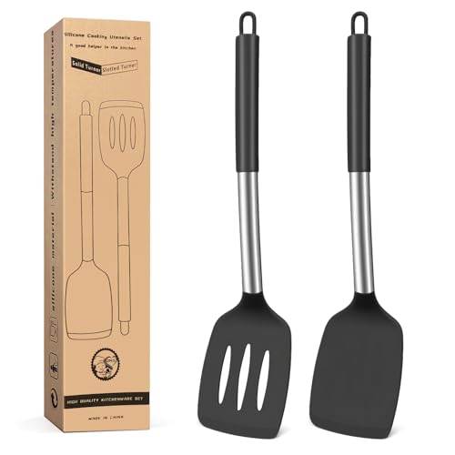 Pfannenwender, Silikon Küchenhelfer lebensmittelechtem Silikon Silicone Spatula Set Hitzebeständig zum Kochen Backen Wenden, Spülmaschinenfest, starker Edelstahl-Kern2 von Kawaology