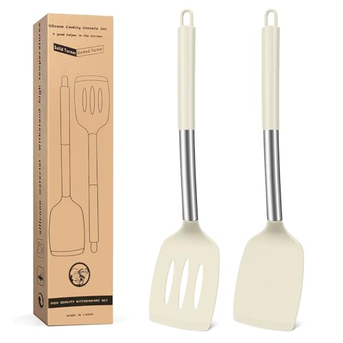 Pfannenwender, Silikon Küchenhelfer lebensmittelechtem Silikon Silicone Spatula Set Hitzebeständig zum Kochen Backen Wenden, Spülmaschinenfest, starker Edelstahl-Kern2 von Kawaology