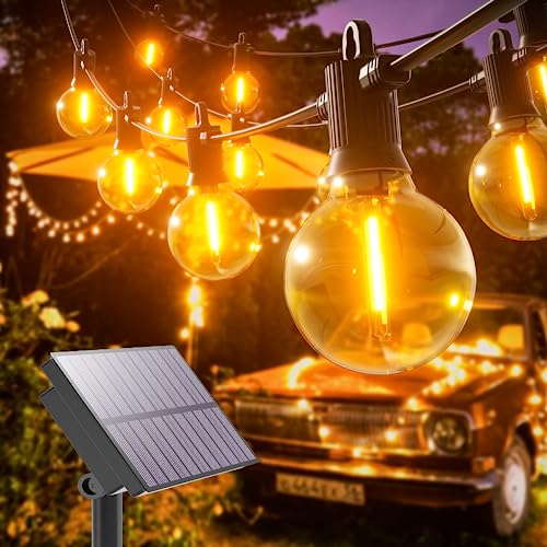 Kawaya Lichterkette Außen Solar 15M LED Outdoor Garten Lichterkette Aussen 5 Lichtmodi USB Wiederaufladbar Wasserdicht IP65 mit 25+2 Glühbirnen Warmweiß Solar Lichterkette für Garten Balkon von Kawaya