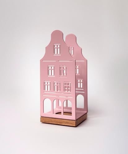 KAWENTSMANN Windlicht Metall & Holz Nobelstrehle Nr. 1 - Teelichthalter Haus-Motiv - Laterne - Kerzenständer - Kerzenhalter - Deko Windlichter - Tischdeko (RAL 3015 Hellrosa) von Kawentsmann