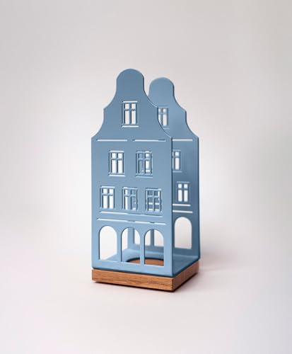 KAWENTSMANN Windlicht Metall & Holz Nobelstrehle Nr. 1 - Teelichthalter Haus-Motiv - Laterne - Kerzenständer - Kerzenhalter - Deko Windlichter - Tischdeko (RAL 5024 Pastellblau) von Kawentsmann