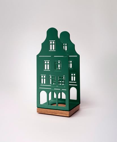 KAWENTSMANN Windlicht Metall & Holz Nobelstrehle Nr. 1 - Teelichthalter Haus-Motiv - Laterne - Kerzenständer - Kerzenhalter - Deko Windlichter - Tischdeko (RAL 6036 Perlopalgrün) von Kawentsmann