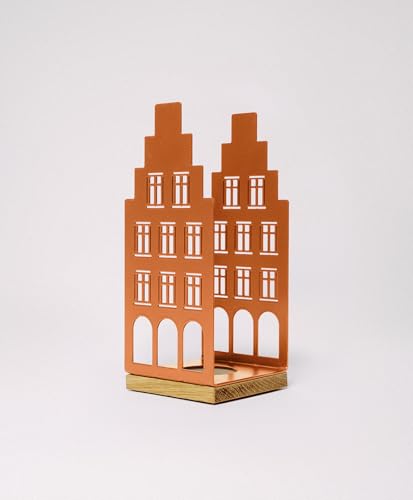 KAWENTSMANN Windlicht Metall & Holz Nobelstrehle Nr. 2 - Teelichthalter Haus-Motiv - Laterne - Kerzenständer - Kerzenhalter - Deko Windlichter - Tischdeko (RAL 2004 Reinorange) von Kawentsmann