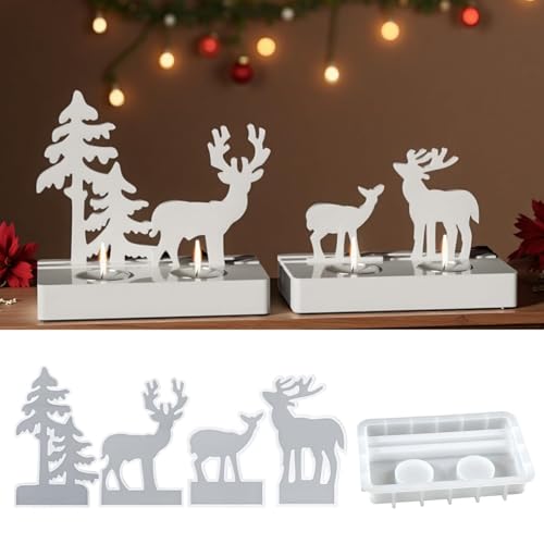 5 Stück Silikonformen Gießformen Weihnachten, Elch Weihnachten Tannenbaum Kerzenhalter Gussformen, Festtagsdekoration Kerzenständer Teelichters, Epoxy Harz Gips Seife 5 Stück Silikonformen Gießformen Weihnachten, Elch Weihnachten Tannenbaum Kerzenhalter Gussformen, Festtagsdekoration Kerzenständer Teelichters, Epoxy Harz Gips Seife von Kaxenig