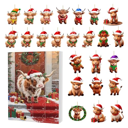 Highland Cow Adventskalender 2025-24 Tage Countdowns Kalender Hochlandrind 2D Acryl Aufhängbare Ornamente | Für Weihnachtsbaum Rucksack Auto Zuhause Fenster Kamin Wohnzimmer Ornament Highland Cow Adventskalender 2025-24 Tage Countdowns Kalender Hochlandrind 2D Acryl Aufhängbare Ornamente | Für Weihnachtsbaum Rucksack Auto Zuhause Fenster Kamin Wohnzimmer Ornament von Kaxenig
