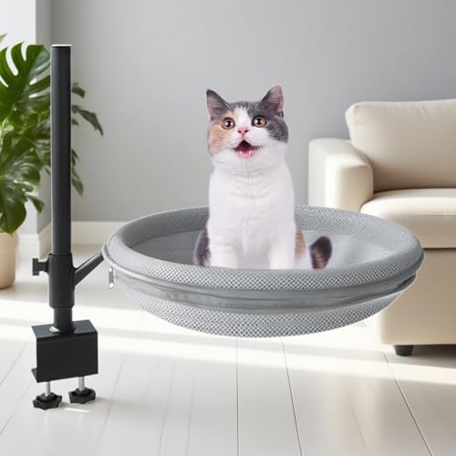 Katzenbett Für Schreibtisch | Kein Bohren 360°Drehung, Verstellbare Höhe Erhöhtes Abnehmbares Schlafbett | Bequem Und Weich Katzen Hängematte Bis 30 Kg von Kaxenig