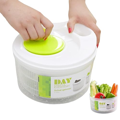 Kaxenig Salatschleuder Mit Deckel, Manuelle Geruchlose Salatschleuder, 3L Liter Salatschüssel Fur Sieb, Salattrockner-Schleuder Mit Drehgriff, Zum Waschen Und Trocknen Von Salat, Gemüse Und von Kaxenig