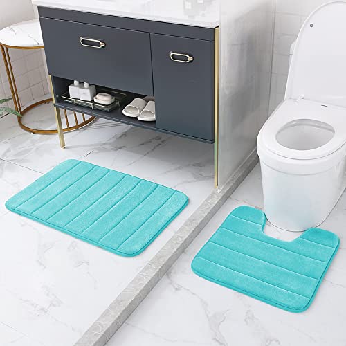 Kaxich 2 Stück Badezimmerteppich rutschfest Badematte Waschbar Badteppich Weiche Mikrofaser, Badvorleger 50 x 80 cm und WC-Teppiche 50 x 50 cm von Kaxich