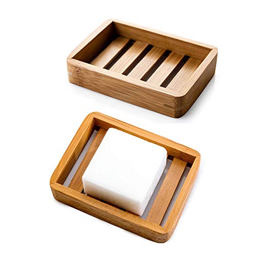 Kaxich 2 Stück Seifenschale Natürlicher Bambus Holz Seifenhalter Seifenkiste Seifenhalterung für Badezimmer Dusche Küche Waschbecken von Kaxich