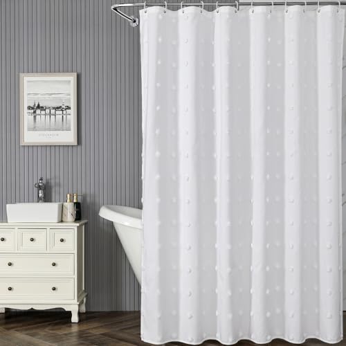 Kaxich Duschvorhang Weiß Antischimmel, Textil Polyester Stoff Duschvorhang Wasserabweisend maschinenwaschbar Duschvorhang Badewanne mit Haken, 180 x 180 cm von Kaxich