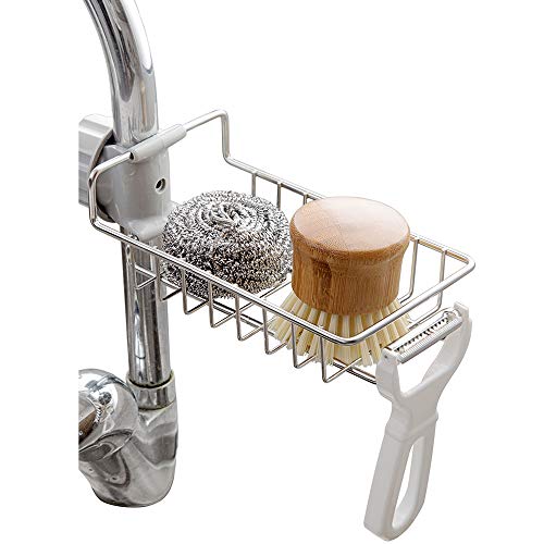 Kaxich Edelstahl Schwammhalter Küchen Spüle Organizer Wasserhahn Ablauf Rack für Bürste Schwamm Badezimmer Klein Geschirrspülmittel Duschgel Lagerung Regal von Kaxich