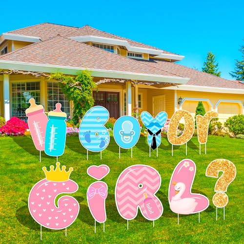 Gender Reveal Dekorationen,Gender Reveal Hofschilder mit Heringen Gender Reveal Rasenschilder Gender Reveal Hofbuchstaben für Gender Reveal Mädchen Partyzubehör Gartendeko Enthüllung des Geschlechts von Kaxulvoblig