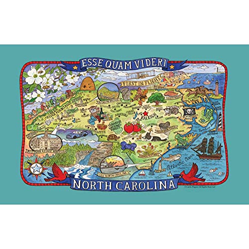 Kay Dee Adventure Destinations North Carolina Map Tea Towel Küchentuch, Baumwolle, verschieden, 18" x 28" von Kay Dee