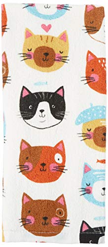 Kay Dee Crazy Cat Frottier Handtuch Küchentuch, Baumwolle, Weiß, Mehrfarbig, 16" x 26" von Kay Dee