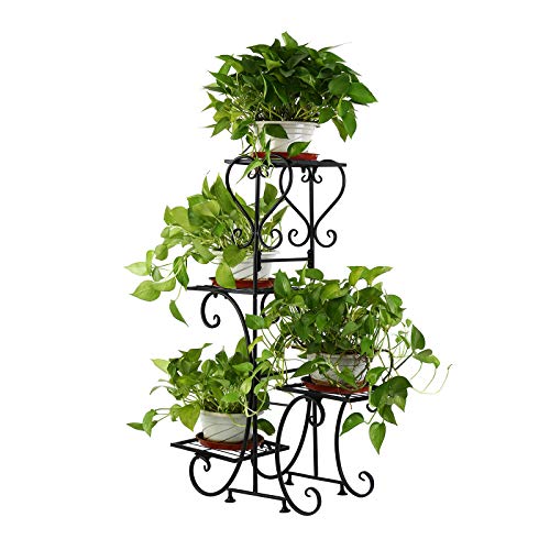 KayEsampra 4 Pflanzen Blumentopf Ständer,Pflanzenständer Metall,Blumenregale Eisen Pflanzenständer für Indoor Garten Balkon Mehrere Blumentopf Halter Speicher Organizer Display Garten，schwarz von KayEsampra
