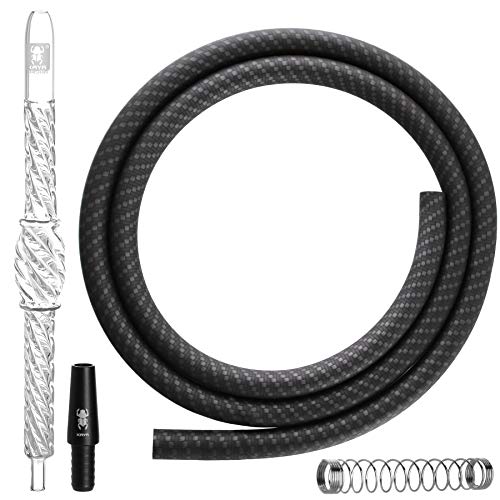 Kaya Shisha Schlauch Set [4-teilig] mit Glas-Mundstück, Silikonschlauch [150cm] Knickschutz und Schlauchadapter (Antarctic Carbon) von Kaya