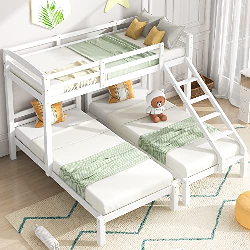 Dreierbett, Dreifaches Etagenbett mit Seitenleiter für Kinder und Jugendliche, Weiß (90x200cm) von Kayan