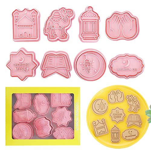 Ramadan Ausstechformen Eid Mubarak Dekoration,8 Stück Muslimischen Cooki Cutter, 3D Eid Mubarak Keksausstecher Set, DIY Kuchen Back Werkzeuge Fondant Kuchen Form Party Decor von Kayan