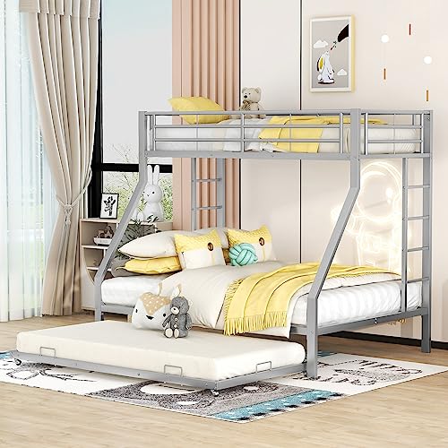 Etagenbett Kinderbett 200x140/200x90cm, Metallbett mit ausziehbarem Bett, Hochbett mit Leiter auf beiden Seiten, Metall Bettgestell für Kinder, Jugendliche, Erwachsene, Einfach zu montieren (Silber) von Kayan