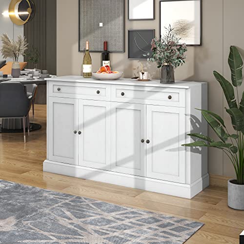 Kayan Großes Sideboard mit 4 Türen und 2 Schubladen, moderner Buffetschrank für Esszimmer und Wohnzimmer, 150 x 86 x 40 cm (Antikweiß) von Kayan