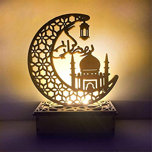 Ramadan Eid Dekorationen Mubarak Ramadan LED Muslim Nachtlicht Eid Mubarak Ornamente DIY Holz Eid Dekoration Holz Eid Festival Licht Mond Sterne Vorhang Lichter Mubarak Mond Nachtlicht von Kayan