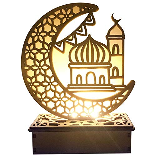 Ramadan LED Lampe Holz Deko Eid Mubarak Dekoration, Mond Stern Festival Dekoration Halbmond Nachtlicht für Muslimische Dekorative Gebetszubehör (A) von Kayan